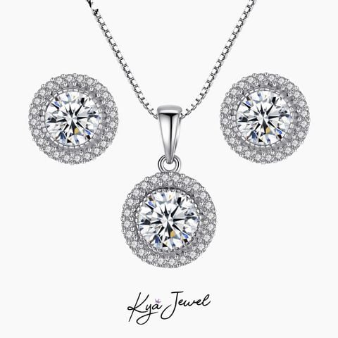 Bộ Trang Sức Nữ Kya Jewel Đá Trắng Tròn (Bạc) ( Dây chuyền & Bông tai )