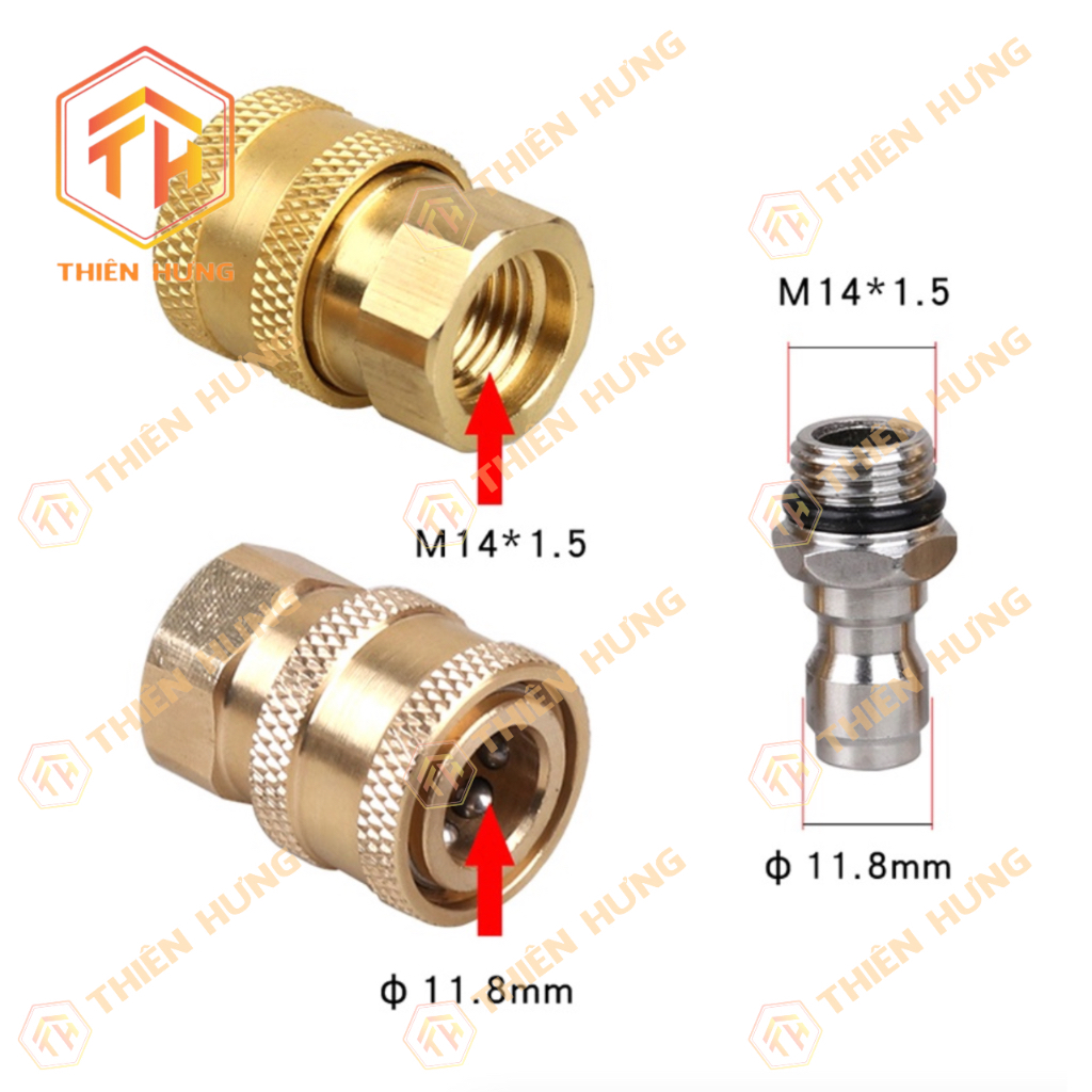 Ren Bi Khớp nối nhanh máy rửa xe, Đầu nối nhanh ren 14mm (Ren bi 1/4)
