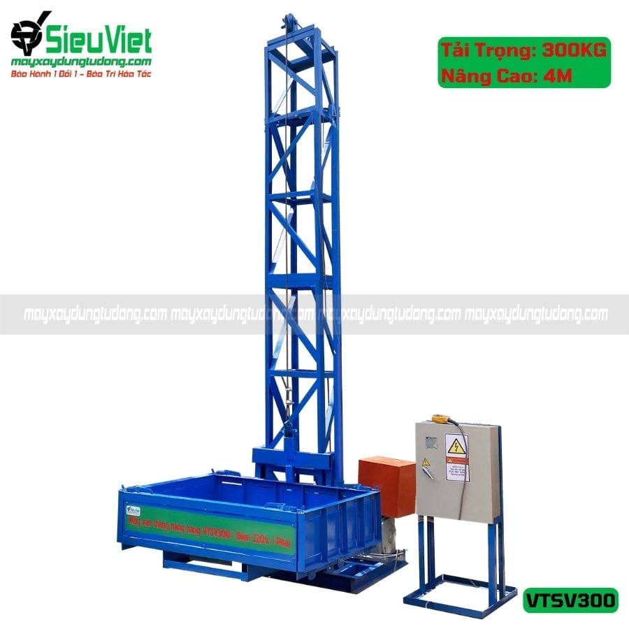 Cho thuê vận thăng Cao 4M 300kg VTSV300 - Điện 220v, Dân dụng
