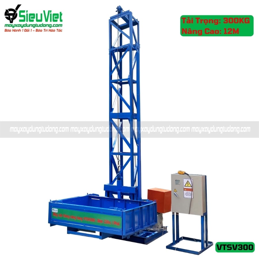 Cho thuê vận thăng Cao 12M 300kg VTSV300 - Điện 220v, Dân dụng