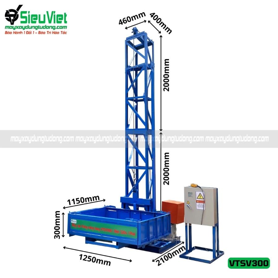 Vận thăng nâng hàng 300Kg cao 4m (Điện 220V, 1 phase)
