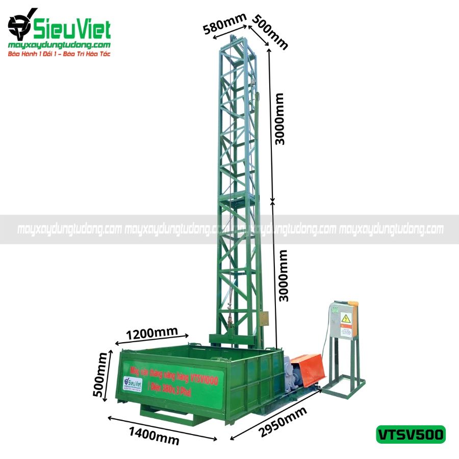 Vận thăng nâng hàng 500kg cao 30m (Điện 380V, 3 phase)