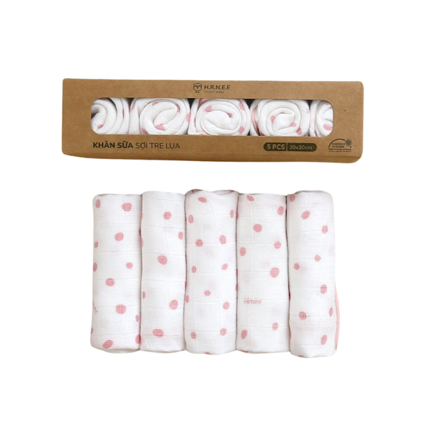 Khăn sữa xô sợi tre lụa Hrnee (set 5)