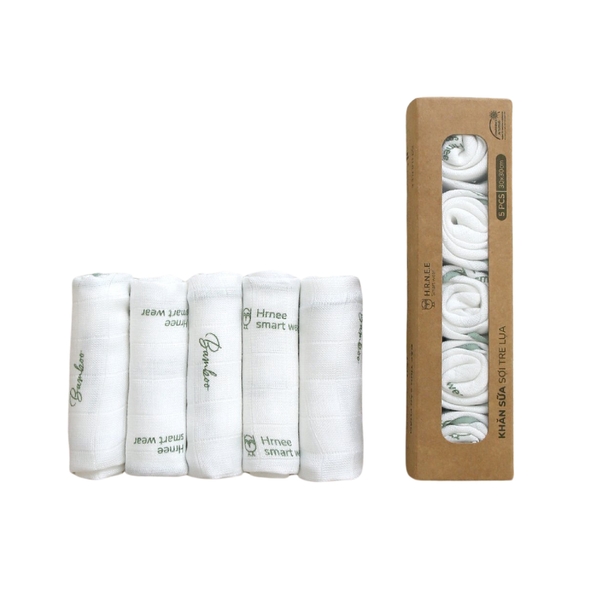 Khăn sữa xô sợi tre lụa Hrnee (set 5)