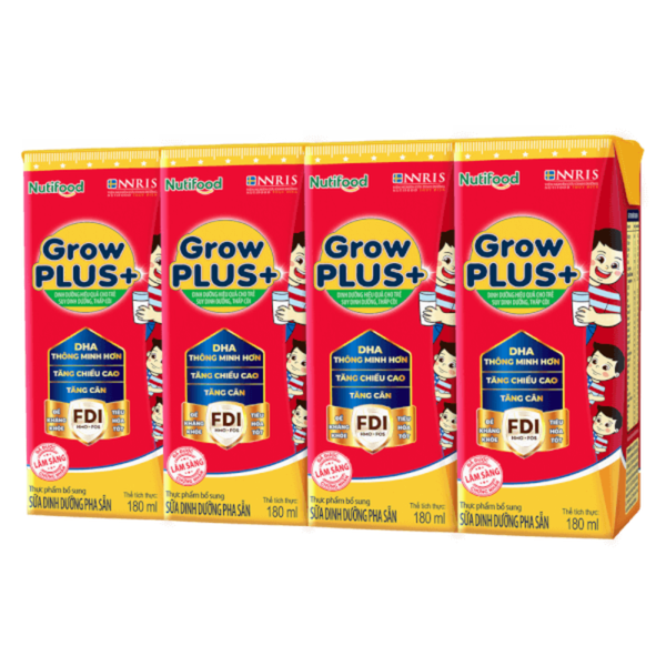 Sữa BPS Nutifood Grow PLUS+ Có đường 180ml cho bé trên 1 tuổi (lốc 4 hộp)