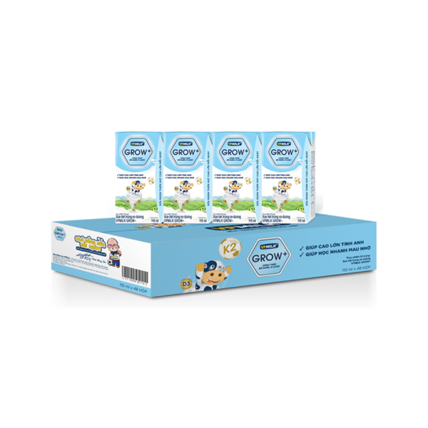 Sữa tiệt trùng VPmilk Grow+ có đường 110ml (lốc 4 hộp)