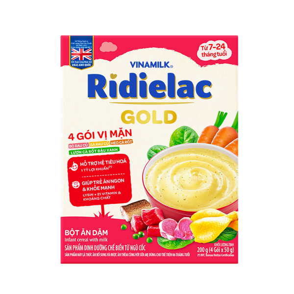 Bột ăn dặm Ridielac Gold 4 gói vị mặn 200g (7 - 24 tháng)