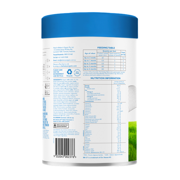 Sữa Bellamy’s Organic đạm A2 số 1 (800g) cho bé từ 0-6 tháng tuổi