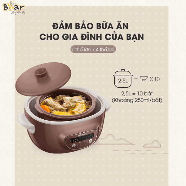 Nồi Nấu Chậm Thố Đất Tử Sa 2,5Lít DDZ-C25R6