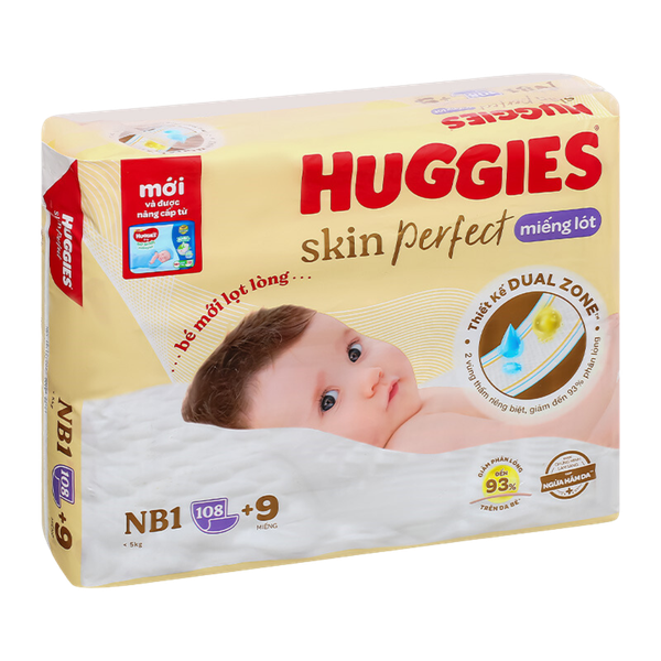 Miếng lót Huggies Skin Perfect NB1-108 + 9 (< 5 Kg)