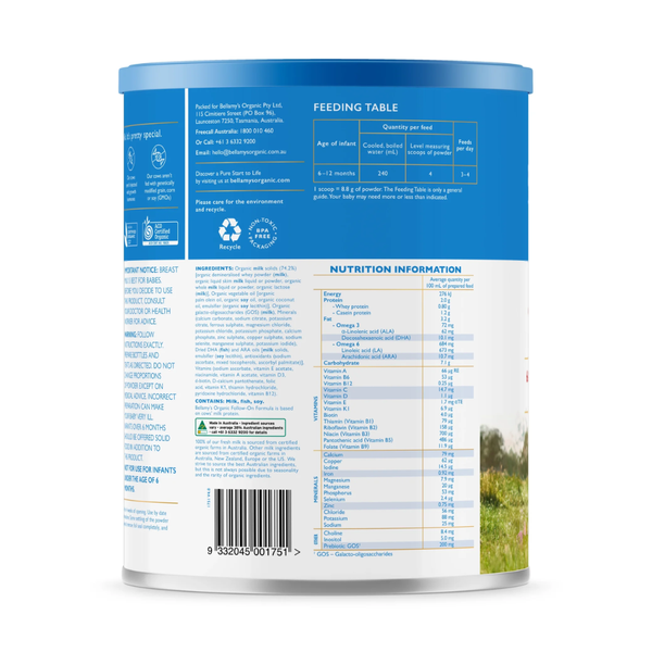 Sữa Bellamy's Organic đạm A1 số 2 (900g) cho bé từ 6-12 tháng