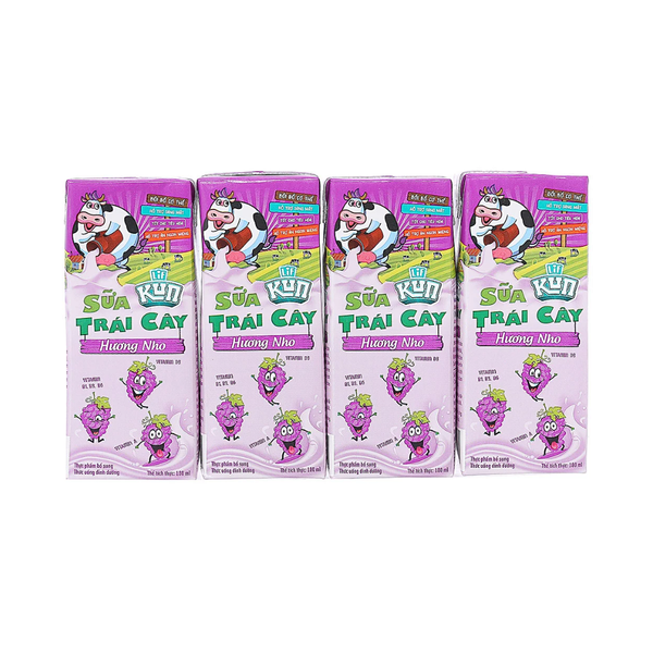 Sữa Kun trái cây hương nho 180ml (lốc 4 hộp)