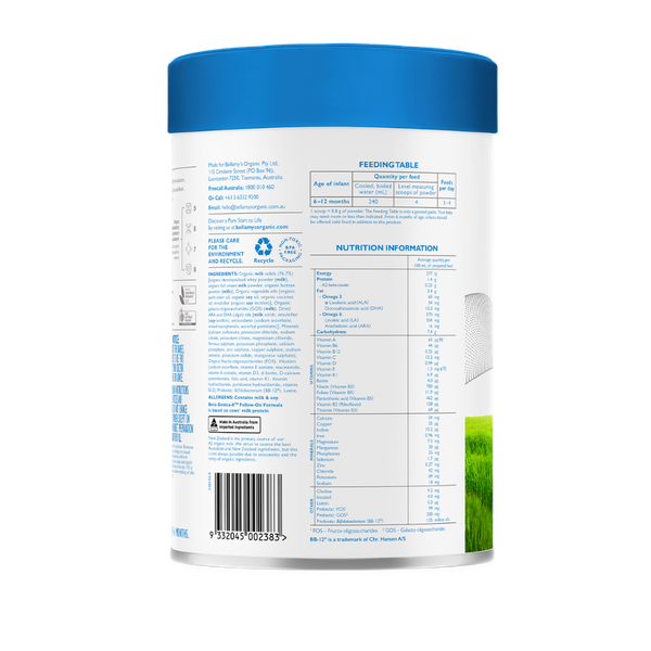 Sữa Bellamy’s Organic đạm A2 số 2 (800g) cho bé từ 6-12 tháng tuổi