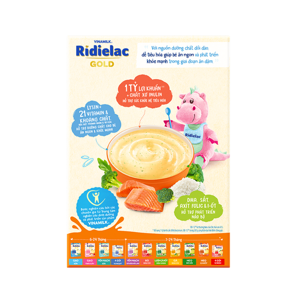 Bột ăn dặm Ridielac Gold Cá hồi bông cải xanh 200g (7-24 tháng)