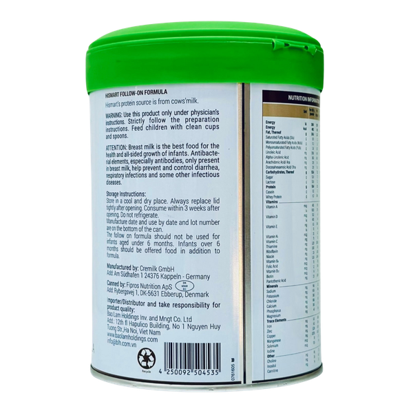 Sữa Hismart Germany Số 2 (800g) cho bé 6-12 tháng tuổi