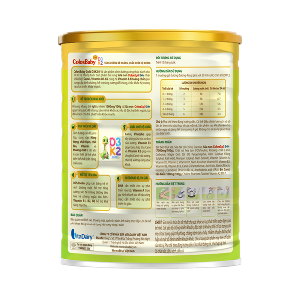 Sữa ColosBaby D3K2 0+ (800g) cho bé từ 0-12 tháng tuổi