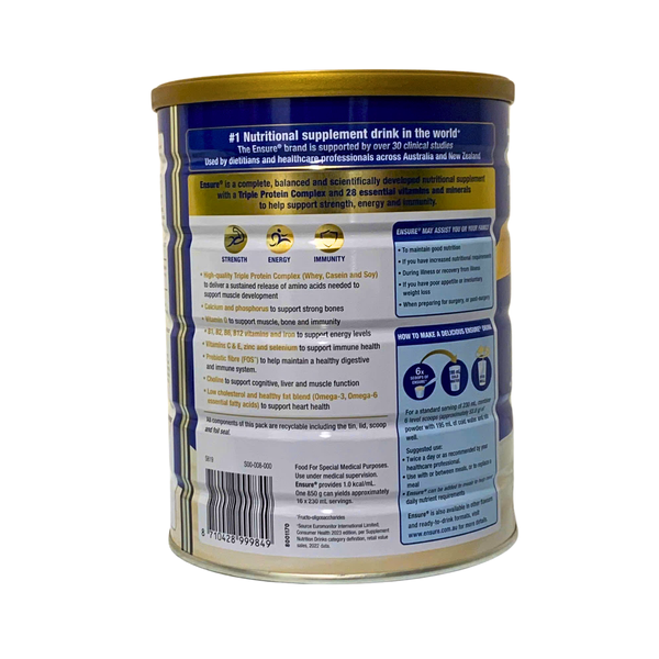 Sữa bột Ensure Gold Abbott Úc hương vani 850g