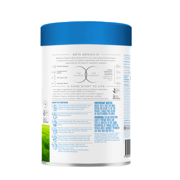 Sữa Bellamy’s Organic đạm A2 số 1 (800g) cho bé từ 0-6 tháng tuổi