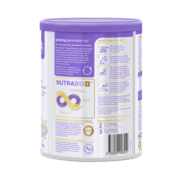 Sữa Bubs Supreme đạm A2 số 1 (800g) cho bé từ 0-6 tháng tuổi