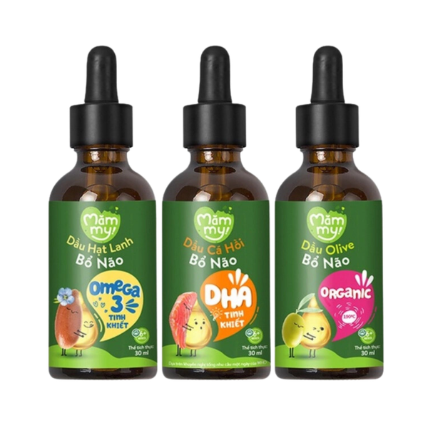 Set 3 chai dầu Mămmy (cá hồi, hạt lanh, olive)