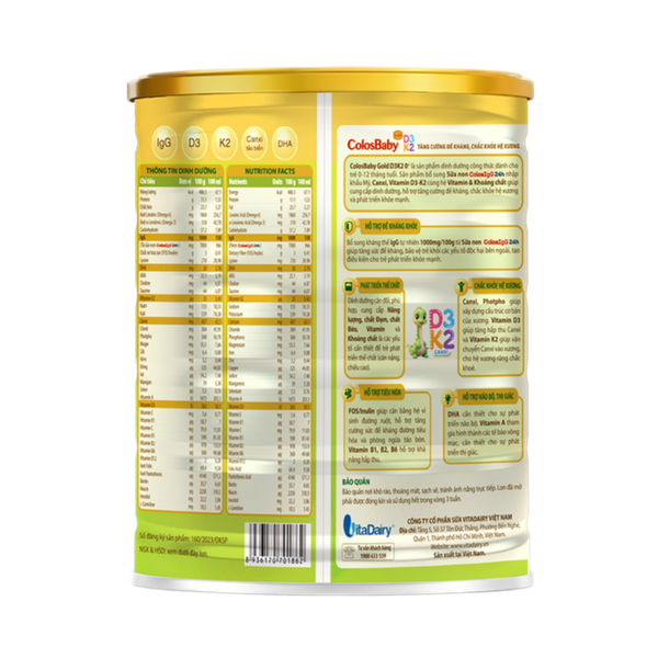 Sữa ColosBaby D3K2 0+ (800g) cho bé từ 0-12 tháng tuổi