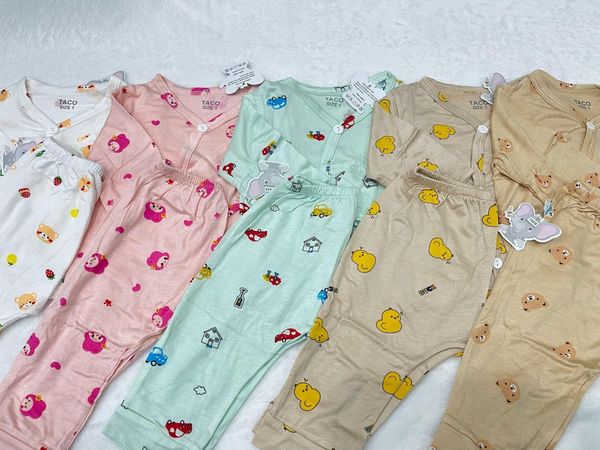 Set 5 bộ dài tay thun lạnh họa tiết cho bé sơ sinh Taco Size 2 (4-5 kg)