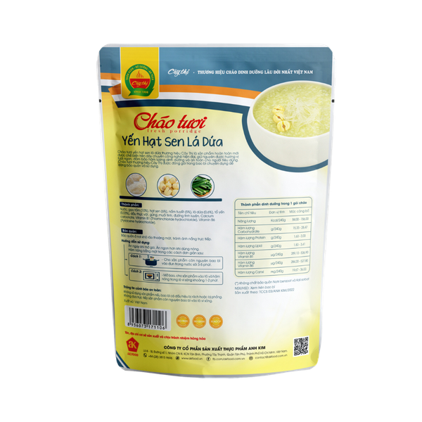 Cháo tươi yến hạt sen lá dứa Cây Thị 260gr