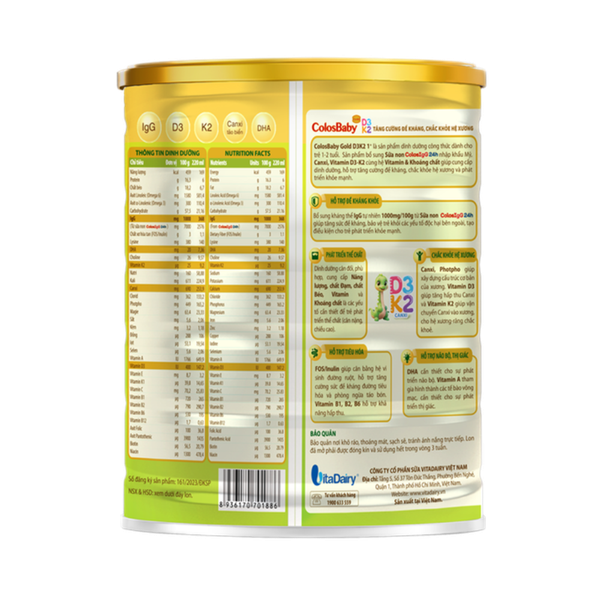 Sữa ColosBaby D3K2 1+ (800g) cho bé từ 1-2 tuổi