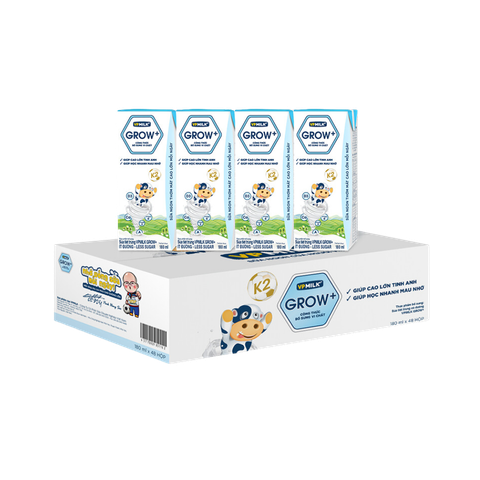 Sữa tiệt trùng VPmilk Grow+ ít đường 180ml (lốc 4 hộp)