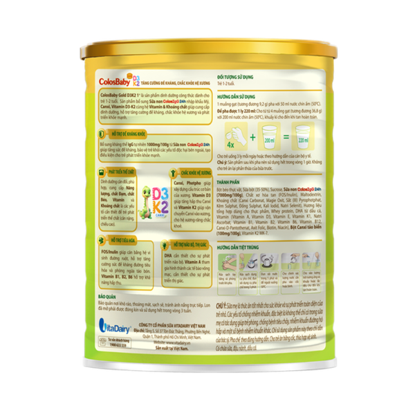 Sữa ColosBaby D3K2 1+ (800g) cho bé từ 1-2 tuổi