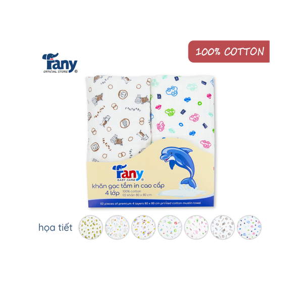 Khăn gạc tắm in Fany cao cấp 4 lớp
