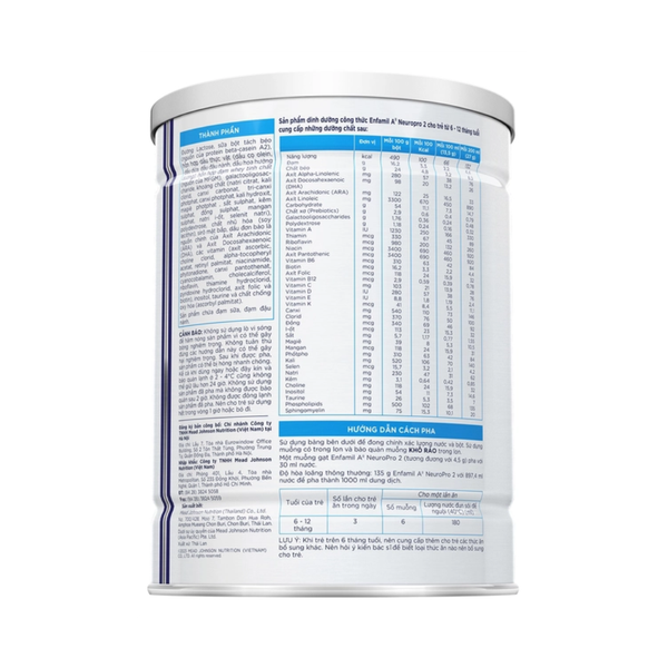 Sữa Enfamil A2 NeuroPro số 2 (800g) cho bé từ 6-12 tháng tuổi