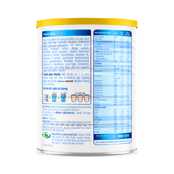 Sữa Abbott Grow 2+ (850g) cho bé trên 2 tuổi (tên cũ: Abbott Grow 4)