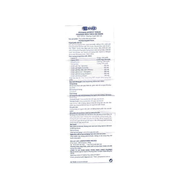 Siro Pediakid Appétit Tonus hỗ trợ kích thích cảm giác thèm ăn, giảm mệt mỏi (125ml)