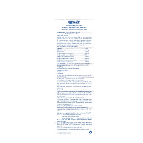 Siro Pediakid Immuno-Fort Tăng Đề Kháng Cho Trẻ 125Ml