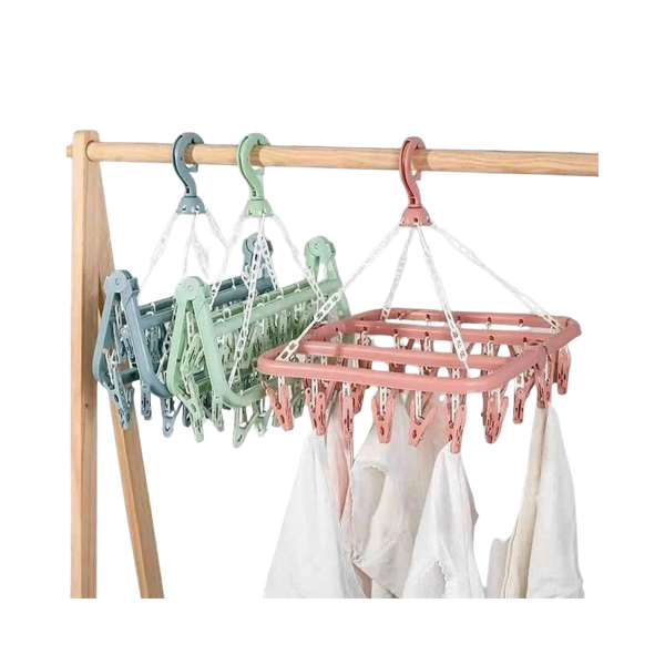 Móc chùm gấp gọn 32 kẹp (hồng và xanh)