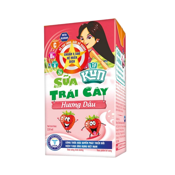 Sữa Kun trái cây hương dâu 110ml (lốc 4 hộp)