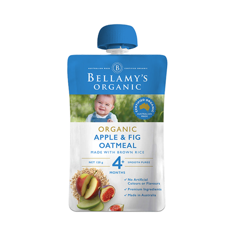Trái cây và hạt xay nhuyễn táo, sung, yến mạch Bellamy's organic 4m+