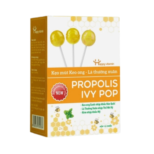 Kẹo mút Happy keo ong lá thường xuân ( hộp 12 cây)