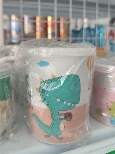 Cốc uống nước có tay cầm sợi tre Royalcare họa tiết khủng long Dino