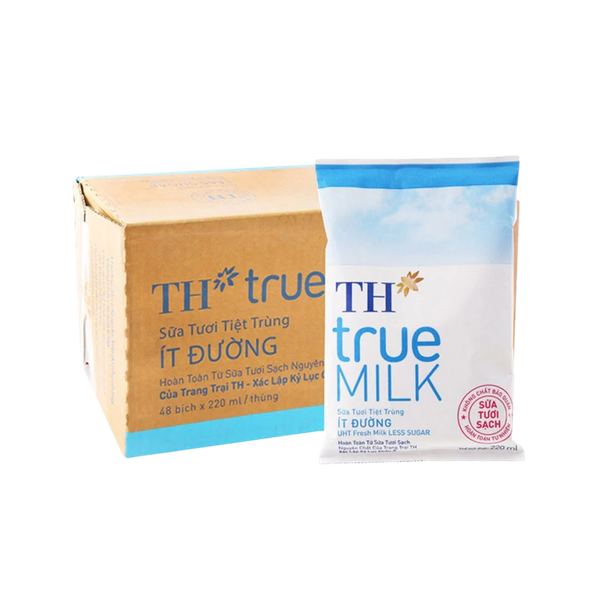 Sữa tươi tiệt trùng TH True Milk ít đường 220ml (bịch, thùng 48)