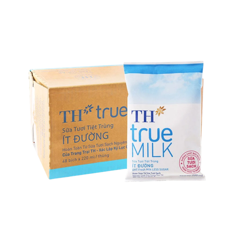 Sữa tươi tiệt trùng TH True Milk ít đường 220ml (bịch, thùng 48)