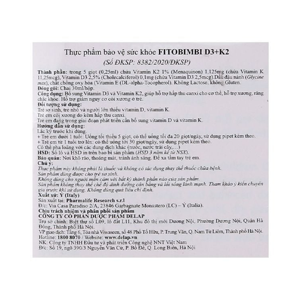 Siro Fitobimbi D3 K2 30ml