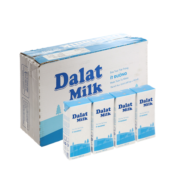 Sữa tươi tiệt trùng Dalat Milk ít đường 180ml (lốc 4 hộp)