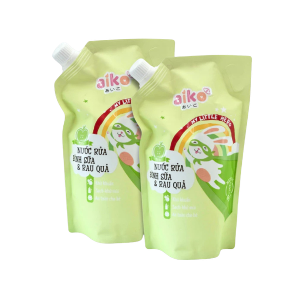 Nước rửa bình sữa Aiko tạo bọt 650ml hương táo (combo 2 túi)