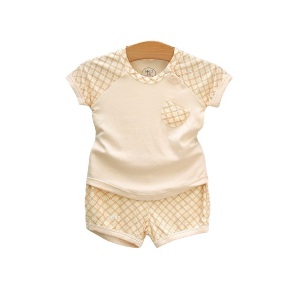 Bộ cộc tay raglan phối kẻ Hrnee