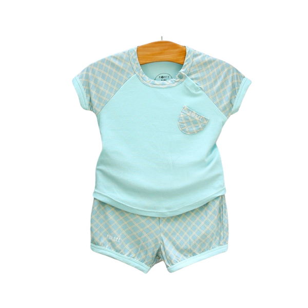 Bộ cộc tay raglan phối kẻ Hrnee
