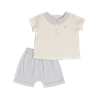 Set quần áo cộc trắng phối xanh thêu logo s3-18m Nous