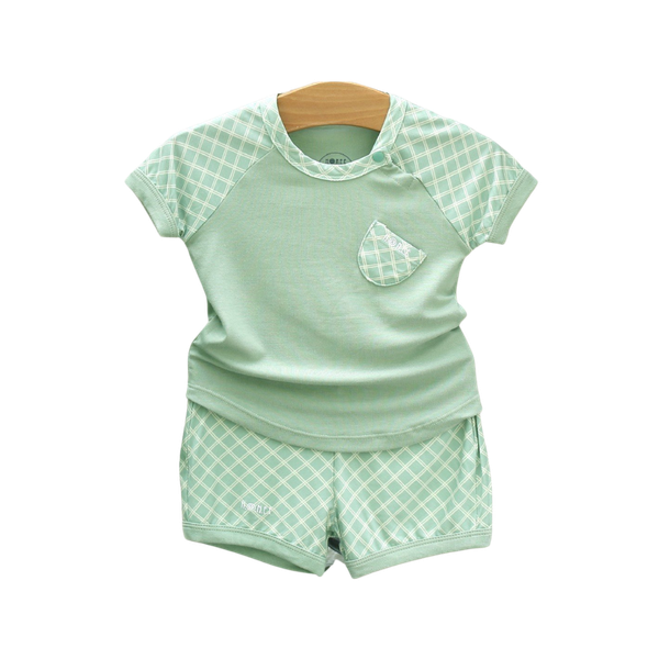 Bộ cộc tay raglan phối kẻ Hrnee