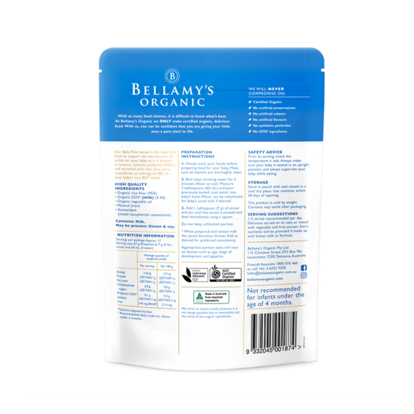 Bột ăn dặm Bellamy's organic vị gạo 4m+